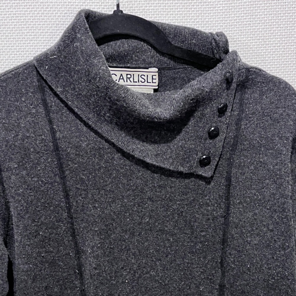 CARLISLE Charcoal Gray Silk Cashmere Blend Mock Neck Sweater Top Size L - Picture 5 of 7